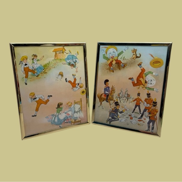 Other - Vintage Nursery Rhyme Framed Decor Jack and Jill Humpty Dumpty Baby Retro Brass